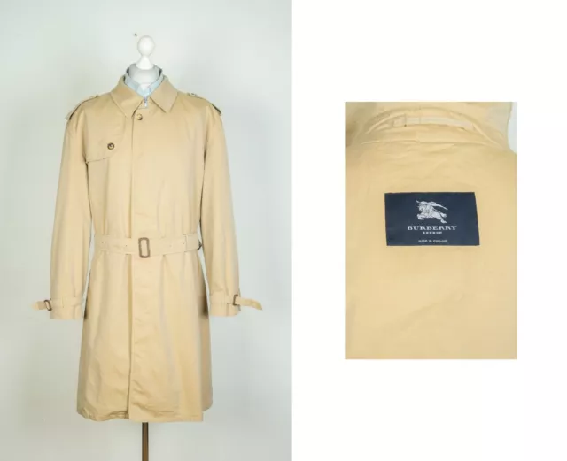 Abrigo gabardina beige con cinturón para hombre genuino excelente talla UK 54