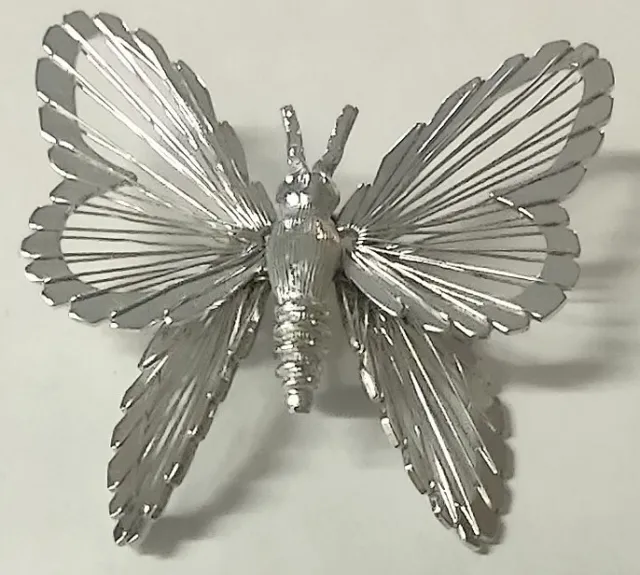 Vintage Monet Silver Toned 3D Open Work Filigree Butterfly Brooch Pin Jewelry