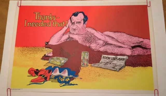 Nixon Vintage Political Satire Blacklight Poster Thanks I Needed That Rug Naked