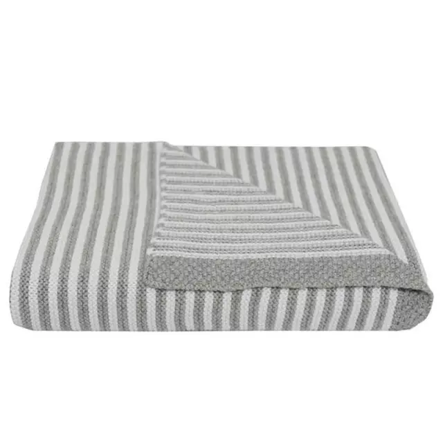 Living Textiles Knitted Stripe Blanket (Grey/White) Living Textiles