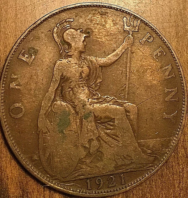 1921 Uk Gb Great Britain One Penny