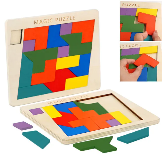 Wooden Magic Puzzle Geometric Tangram Brain Teasers Jigsaw Educational Toys♢