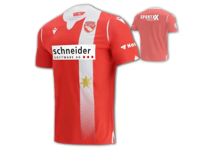 FC Thun Maillot Home 21 22 Rouge Blanc Macron Thu Haut Fan Jersey Schweiz S-XXL