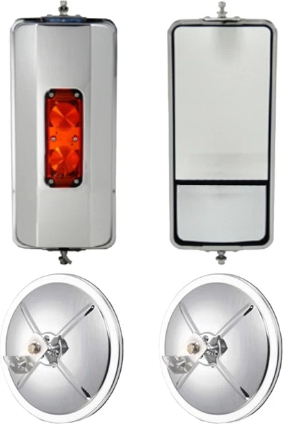 Set of SS West Coast Heated Lighted Mirrors and 8.5" Convex Truck Mirrors