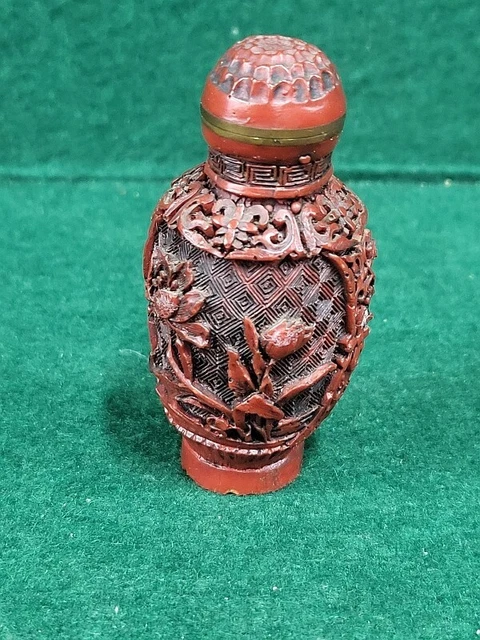 Tabatière Ancienne Dynastie Qing - Vintage, Occasion, Avec Cuillère, Motifs Grues Rouges/jaunes