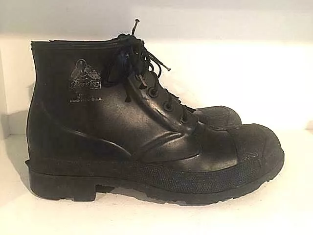 Mens BATA Steel Toe Rubber Work Military Black Ankle Boots Size 11 Made In USA