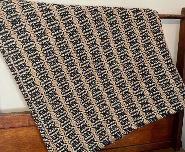 New Primitive BLACK MUSTARD TABLE SQUARE Woven Coverlet Tablecloth Topper 34"