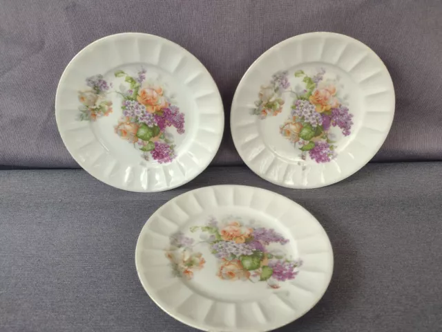Antique Germany Floral Bread and Butter Plates - 6 1/4" - Set of 3
