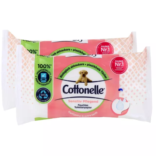 2x Hakle Cottonelle feuchte Toilettentücher Parfüm-Frei 42 Tücher, Nachfüller