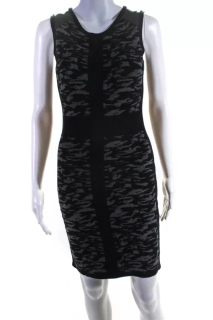 Milly Womens Faux Leather Trim Knit Sleeveless Sheath Dress Black Size Petite