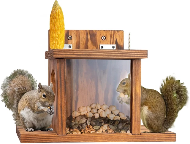 Wood Squirrel Feeder Outside Winter Wooden Chipmunk Feeder for Corn Peanuts New