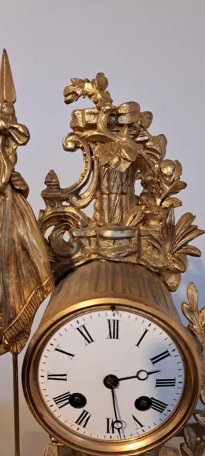 LARGE 19th CENTURY FRENCH FIGURAL GILT METAL MANTEL CLOCK 3