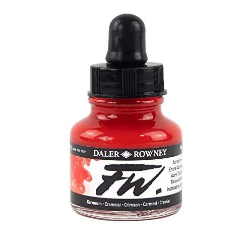 Botella de tinta acrílica Daler-Rowney FW carmesí - tinta de dibujo acrílico versátil para