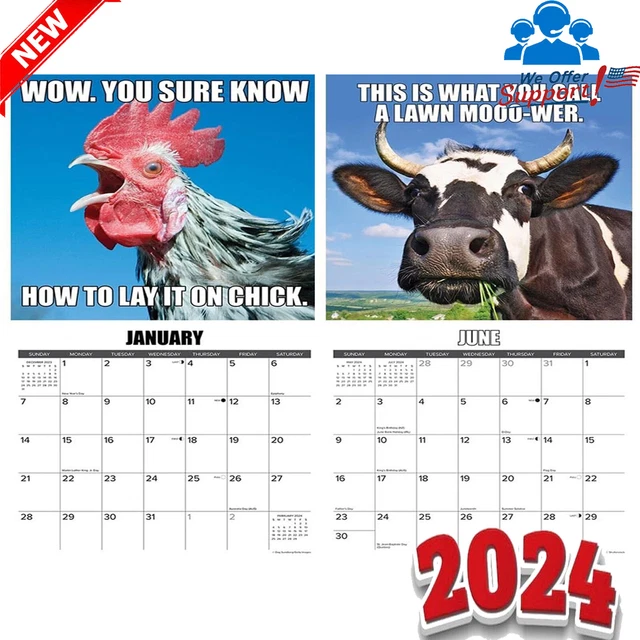 2024 FUNNY ANIMAL Calendar, Inspired Farm Humor, 2024 12Month Wall