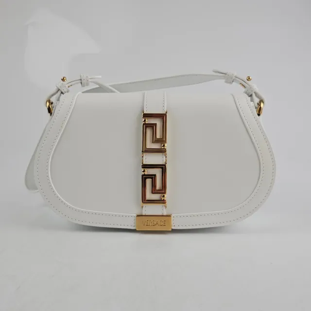 Versace Small Greca Goddess Biancoottico White Leather Shoulder Bag New