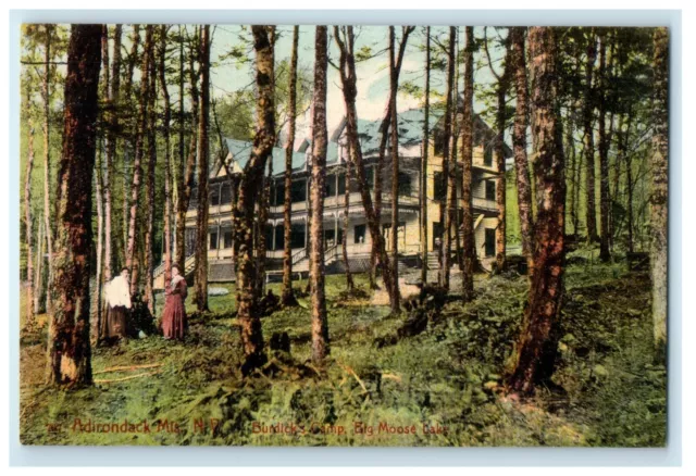 c1910's Bundick's Camp Building Moose Lake Adirondacks Mountains NY Postcard