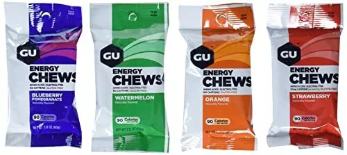 GU Energy Chews, Variety Pack Energy Gummies with Electrolytes, 12 Bags
