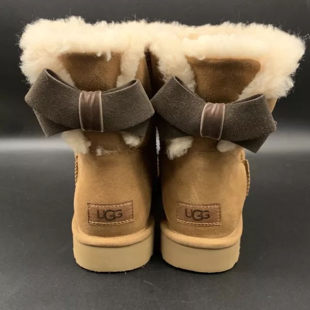 Ugg Mini Bailey Suede Bow Boot Chestnut Suede Sheepskin Wool Womens Us 11 Eu 42