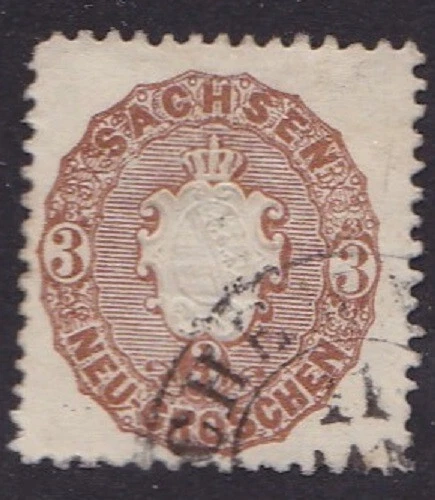 SACHSEN 1863 -- Ank18  3 Neugroschen braun ○, Marke KatWert   ...