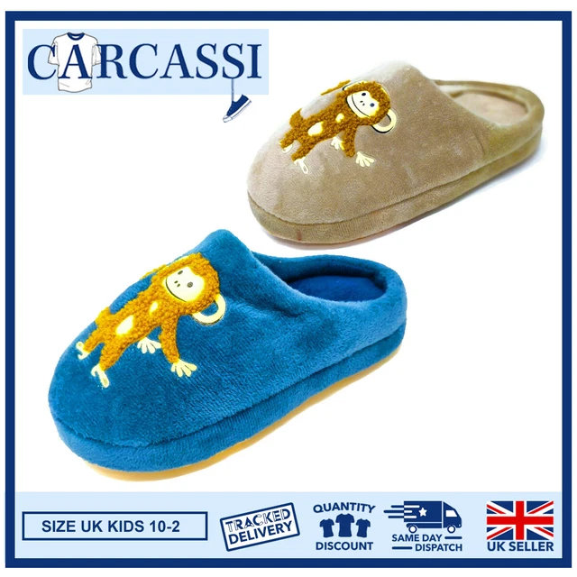 Pantofole scimmia bambini bambini ragazzi ragazze divertenti blu navy marroni taglia 10-2