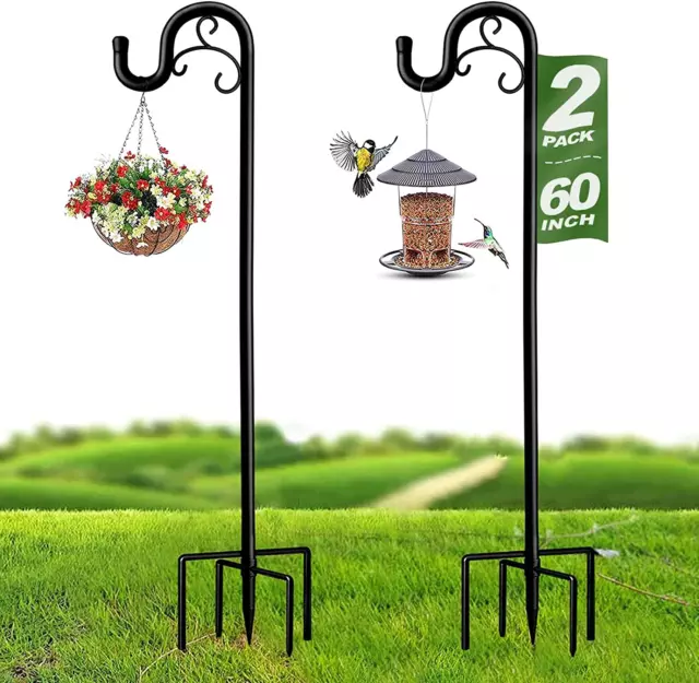 Shepards Hooks for Outdoor, 60 Inch Adjustable Shepherds Hook for Bird Feeders