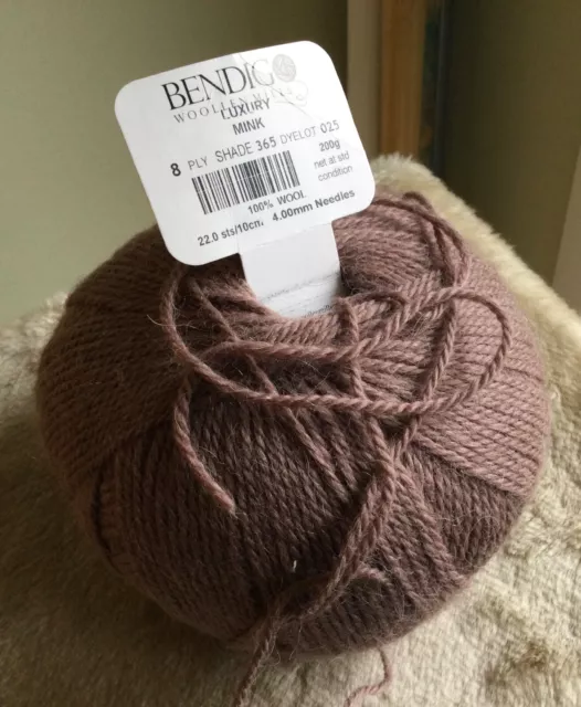 165g ball Bendigo Woollen Mills Luxury 100% Australian merino wool 8ply Mink