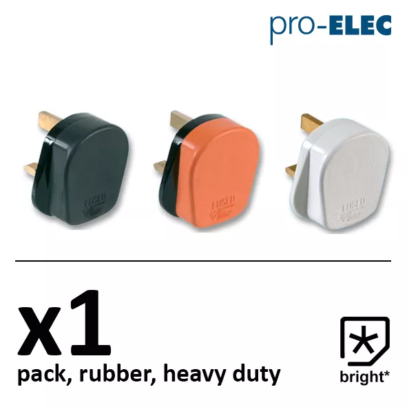 1 x 13 Amp Pro Elec Rubber Plug 13A Heavy Duty Mains Electrical 3pin