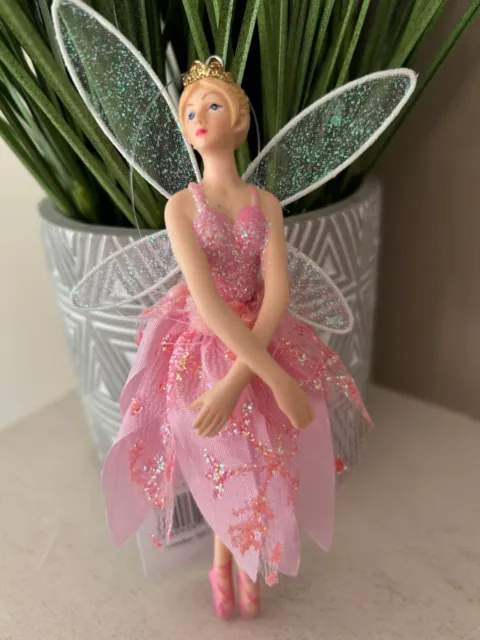 Gisela Graham Pink Christmas Fairy Ballerina Resin Tree Decoration Arms Crossed