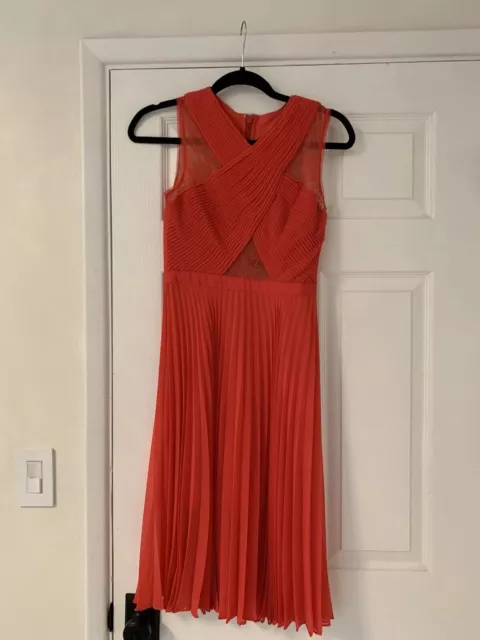 BCBGMAXAZRIA ‘Abbie' Pleated Georgette A-Line Dress in Poppy Size 0 $89 2