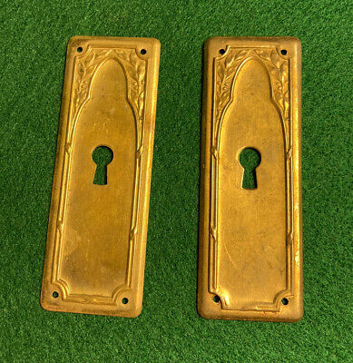 Two Vintage Stamped Brass Escutcheon Key Hole Keyhole Cover Plates