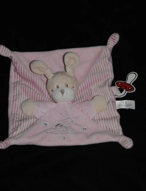 Doudou lapin plat rose étoile argent SIMBA NICOTOY KIABI attache tétine Neuf