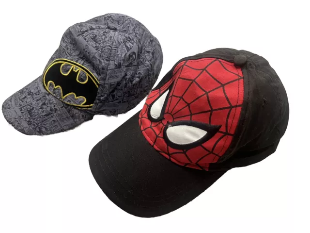 Lot 2 Hats Spider-Man  Batman Child Toddler Baby Boys Red Gray Black One Size