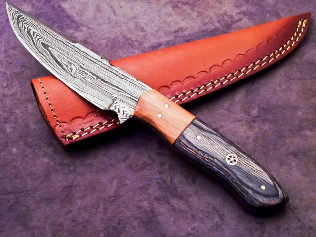 Damascus Steel 10" Handmade Full Tang Skinning Knife - Wood , W/Sheath Im-3125