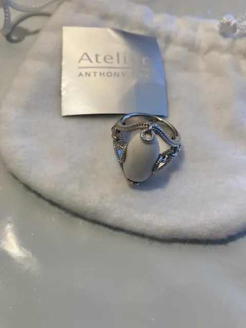 Atelier Anthony Nak Atelier Sterling Silver Oval White Agate Cabochon Ring 6.75