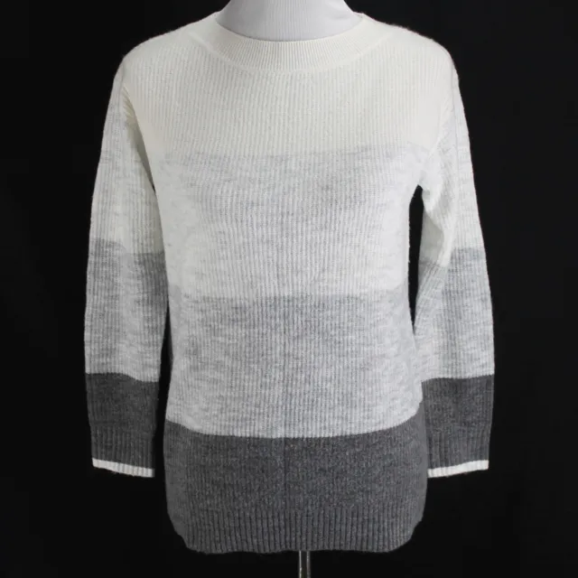 Talbots Sweater Womens Petite P XS White Gray Stripe Ombre Long Sleeve Pullover