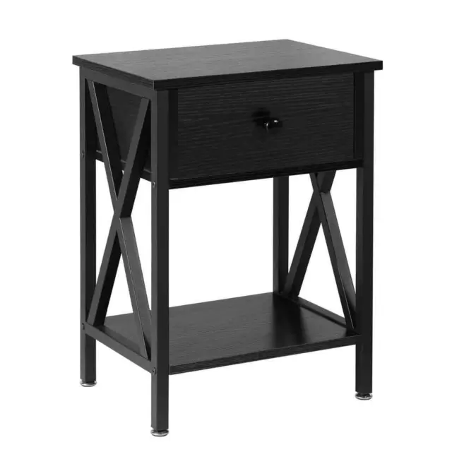 VECELO Nightstand 11.8"W x 15.8"D x 21.7"H 1-Drawer X-Design Wooden Metal Black