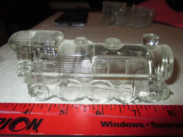 Vintage Clear Glass Train Locomotive Engine #1028 Candy Container