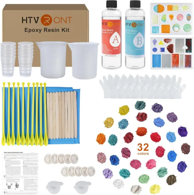 Epoxy Resin Kit 15.5oz 460ml Resin Starter Kit with 32 Colors Mica Powders
