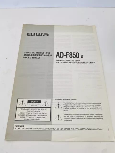 Vintage Aiwa Ad-F850 Cassette Original Service Repair Manual Rare