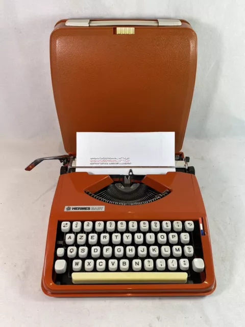 Macchina A Scrivere Hermes Baby Cursive Arancione Vintage Rivista + Ruban Nuovo