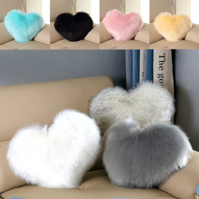 UK Heart Shape Fluffy PlushThrow Pillow Case Furry Cushion Cover Sofa Home Decor