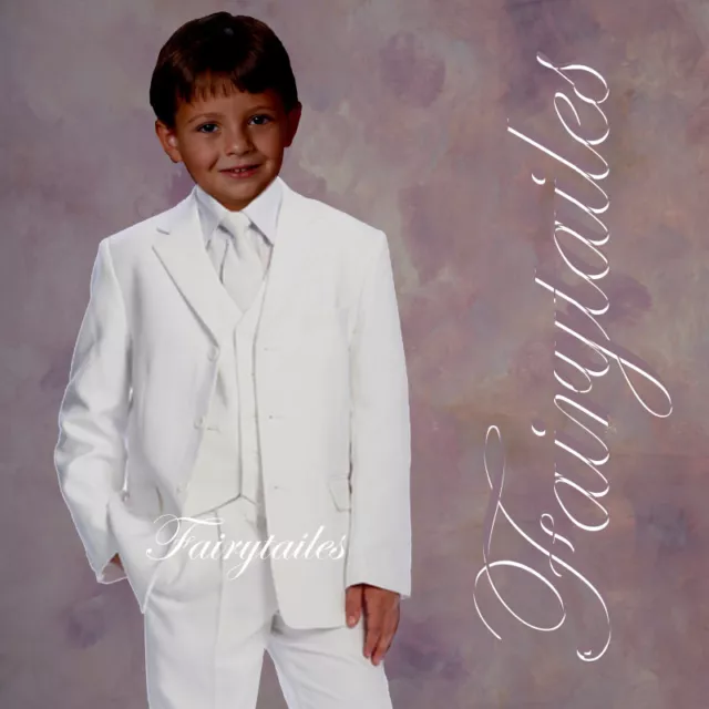 Brand New boy formal wedding Tuxedo suit set White 5