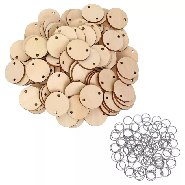 200x Wooden Circles Wooden Heart Tags Arts Crafts  DIY Board  Metal Ring Tags 3