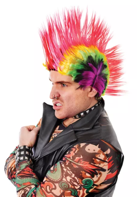 1980s Multi Colour Punk Mohican Rocker Wigs Mohawk Wig Fancy Dress Adults 80s