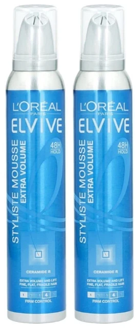 2 X L'Oreal Elvive Stylise Extra Volume Firm Styling Mousse 200ml
