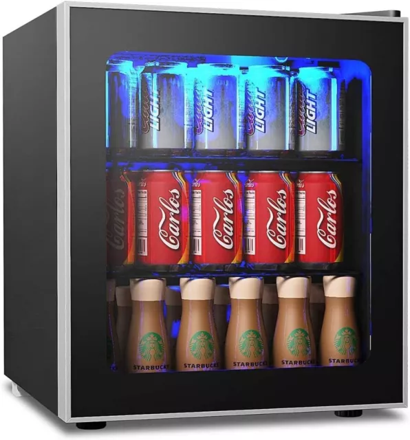 46L Drinks Cooler Fridge Glass Door Compact Counter Top Beer Wine Chiller