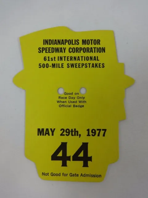 1977 Indianapolis 500 Back Up Card # 44 for Pit Badge Credential IndyCar Indy500