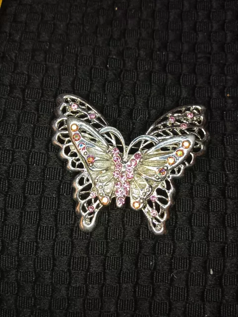 Très Belle Broche Papillon Et Strass Vintage, Jolie Travail