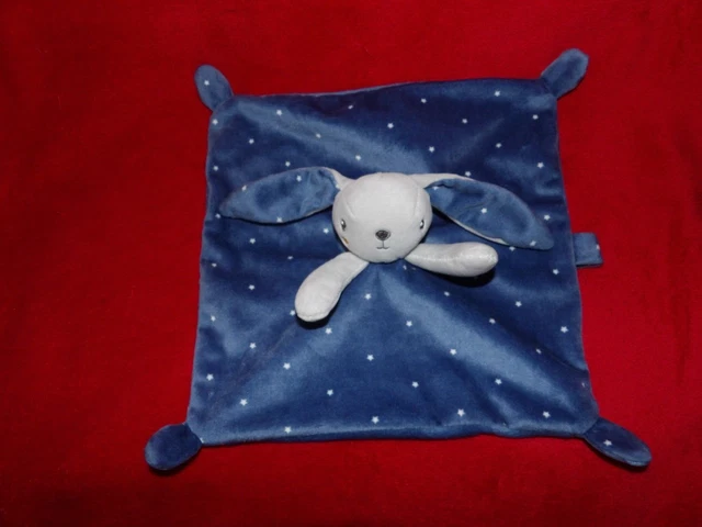 doudou plat lapin gris bleu etoiles attache tetine simba toys