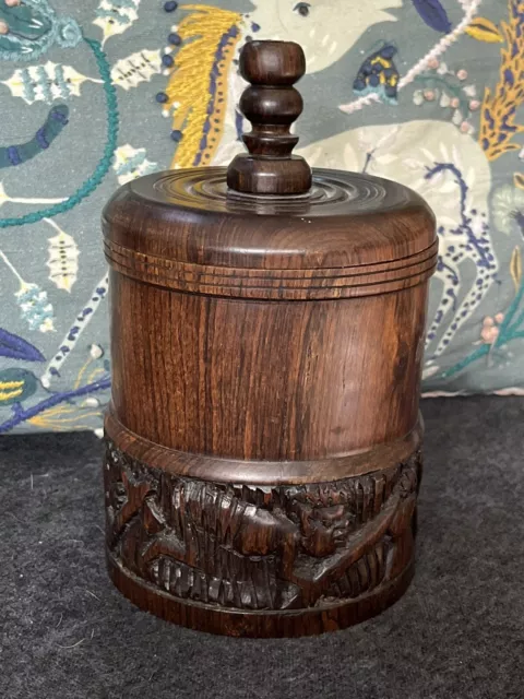 Antique Carved Wood Tobacco Jar Rare Collectors Tribal